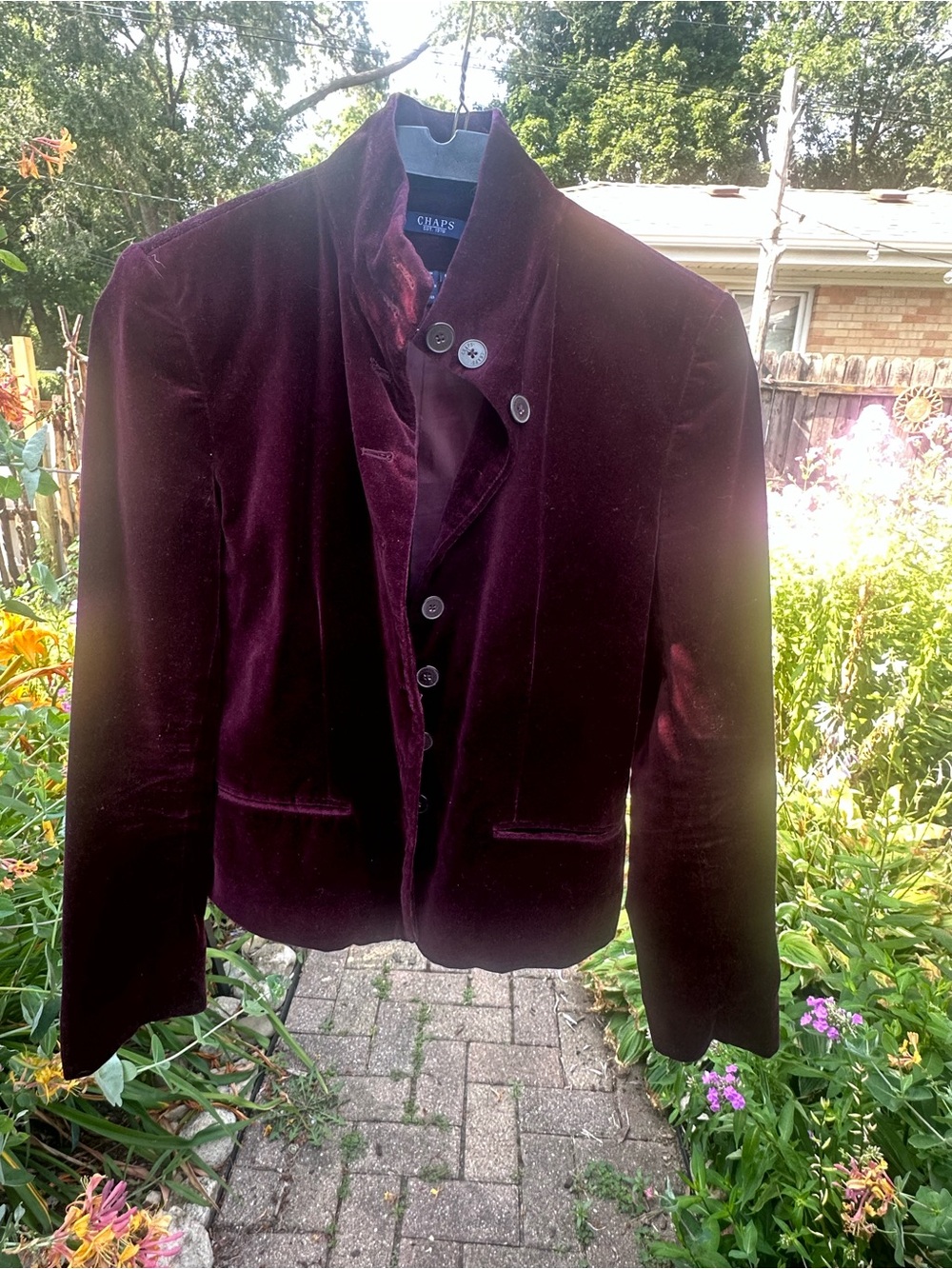 Chaps Velvet Blazer in Burgundy with Super Cute Button Detailing